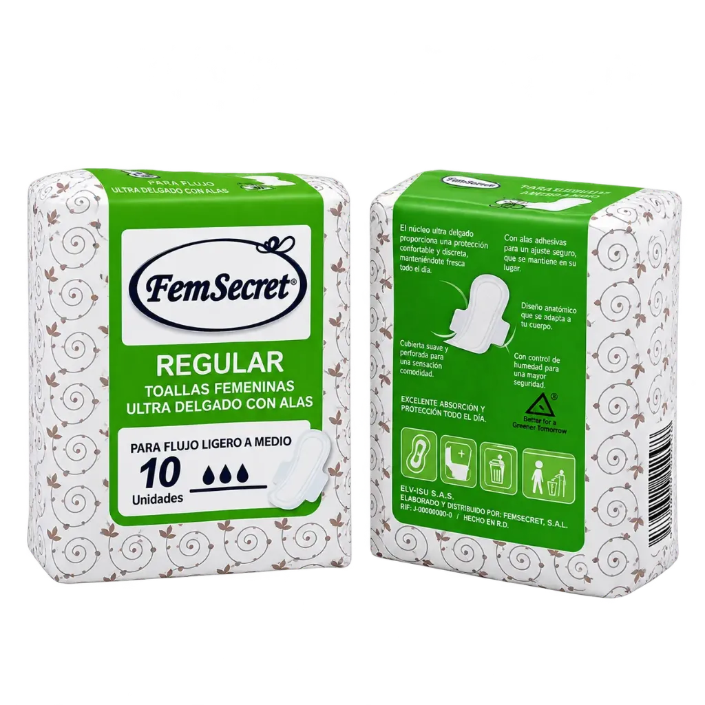 FEM SECRET REGULAR ULTRA THIN WITH WINGS SANITARY PADS 10PC PACK